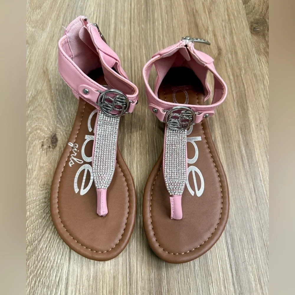 bebe Girls Rhinestone Gladiator Sandals Pink Medallion Size 1